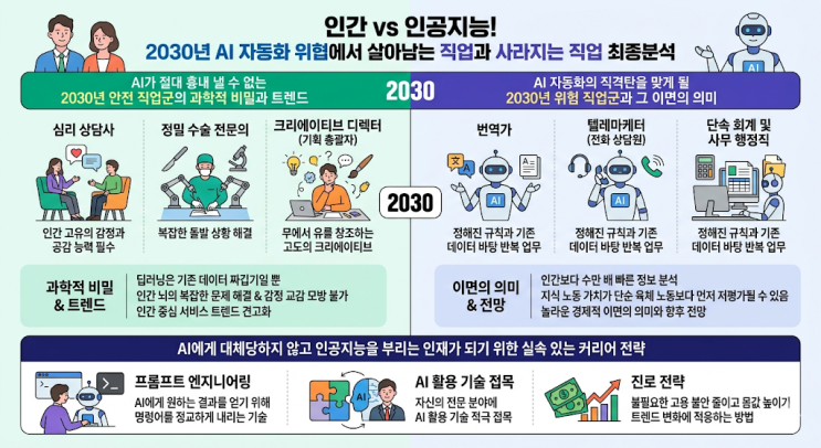  인간 vs 인공지능! 2030년 AI 자동화 위협에서 살아남는 직업과 사라지는 직업 최종 분석