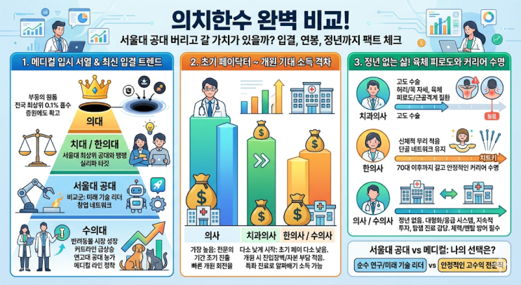 의치한수 완벽 비교! 서울대 공대 버리고 갈 가치가 있을까? 입결, 연봉, 정년까지 팩트 체크