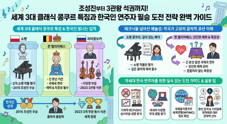  조성진부터 3관왕 석권까지! 세계 3대 클래식 콩쿠르 특징과 한국인 연주자 필승 도전 전략 완벽 가이드