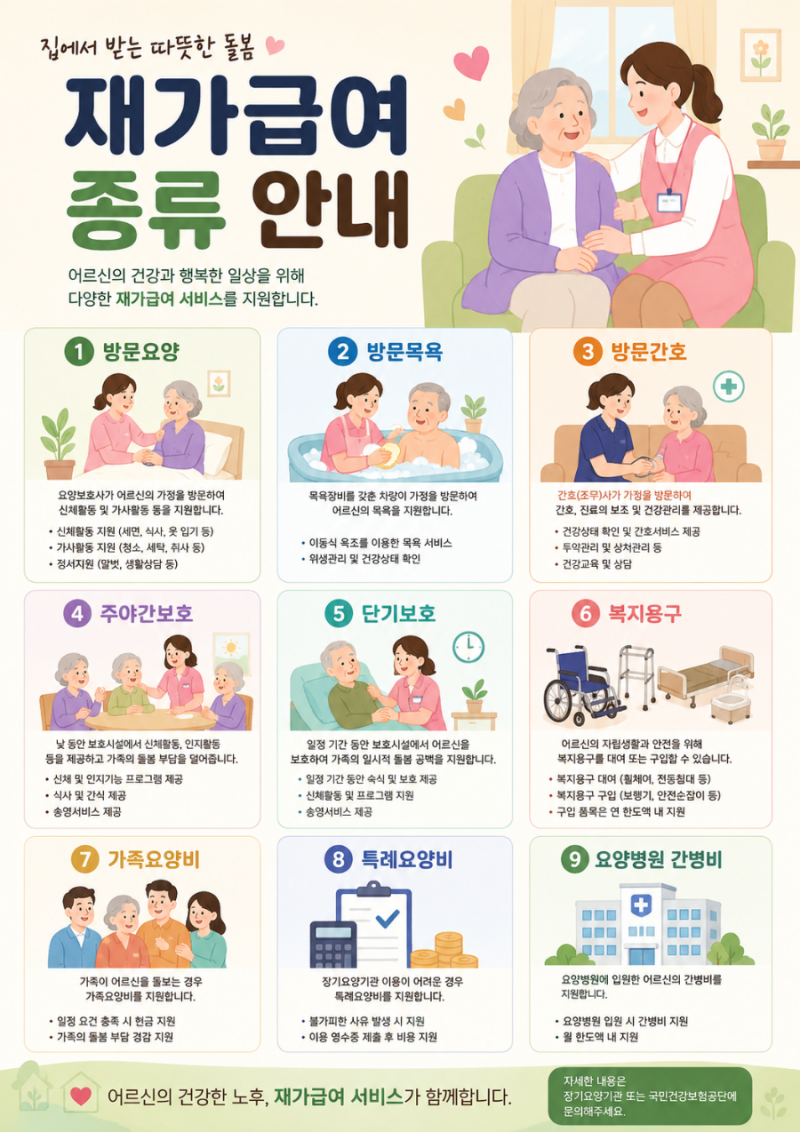 #재가급여 #재가급여종류 #장기요양등급 #이용가능서비스 #자기부담금