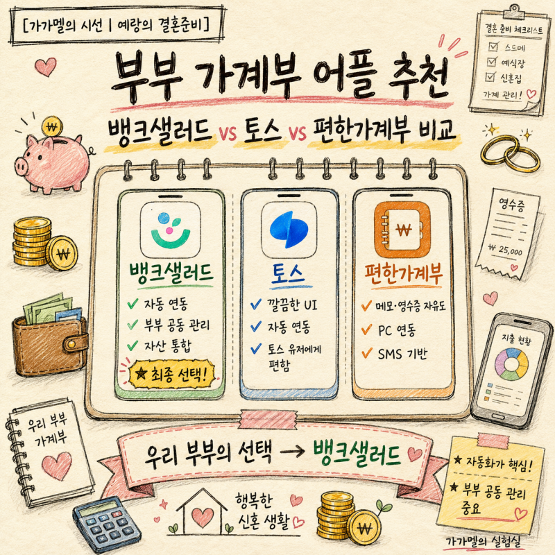 부부 가계부 어플 추천 — 뱅크샐러드 vs 토스 vs 편한가계부 비교