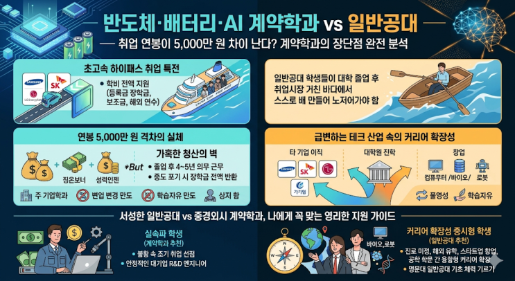  반도체·배터리·AI 계약학과 vs 일반공대 — 취업 연봉이 5,000만 원 차이 난다? 계약학과의 장단점 완전 분석