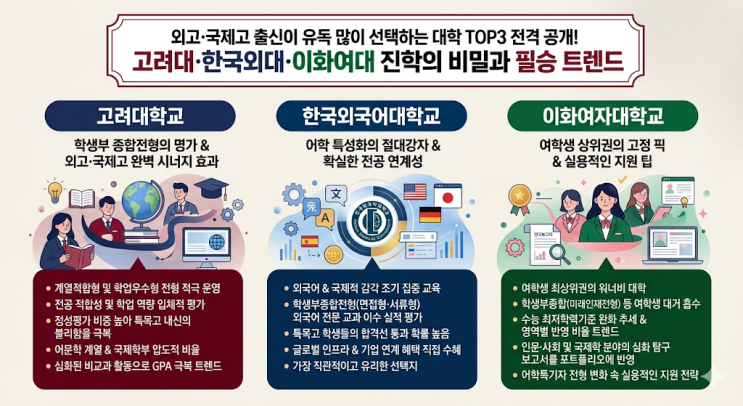  외고·국제고 출신이 유독 많이 선택하는 대학 TOP3 전격 공개! 고려대·한국외대·이화여대 진학의 비밀과 필승 트렌드