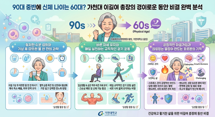  90대 중반에 신체 나이는 60대? 가천대 이길여 총장의 경이로운 동안 비결 완벽 분석