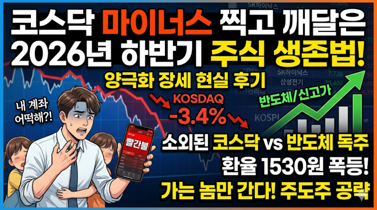  코스닥 마이너스 찍고 깨달은 2026년 하반기 주식 생존법, 양극화 장세 현실 후기