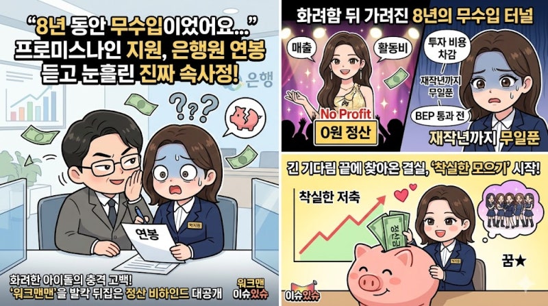 프로미스나인 지원이 은행원 연봉을 듣고 깜짝 놀라며 "8년간 수입 제로였다"고 고백한 진짜 ....
