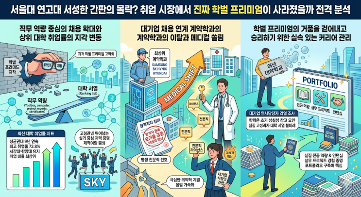  서울대 연고대 서성한 간판의 몰락? 취업 시장에서 진짜 학벌 프리미엄이 사라졌을까 전격 분석