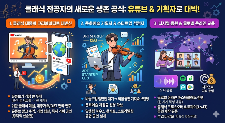  악기만 켜던 음대생은 옛말! 클래식 전공자가 유튜브와 기획자로 대박 터뜨리는 새로운 생존 공식