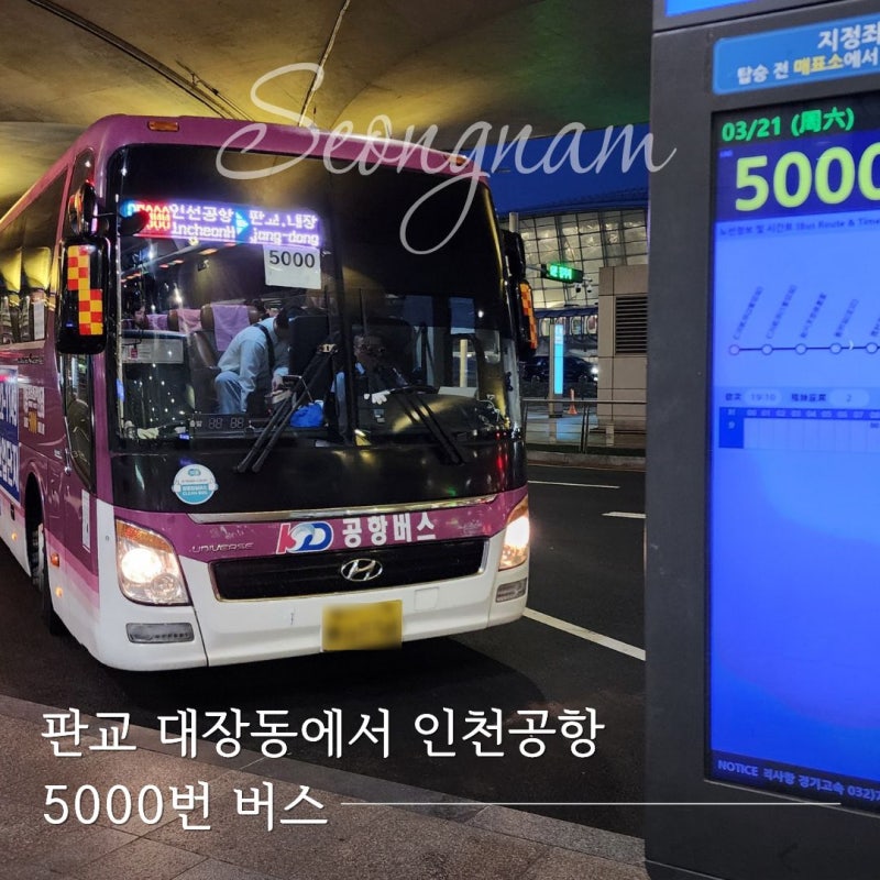 판교 대장동 인천공항버스 정류장 시간 예매 내리는 곳까지