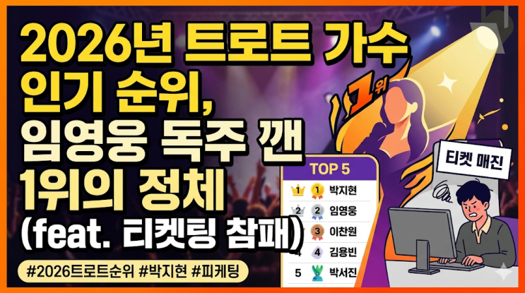  2026년 트로트 가수 인기 순위, 임영웅 독주 깬 1위의 정체 (feat. 티켓팅 참패)