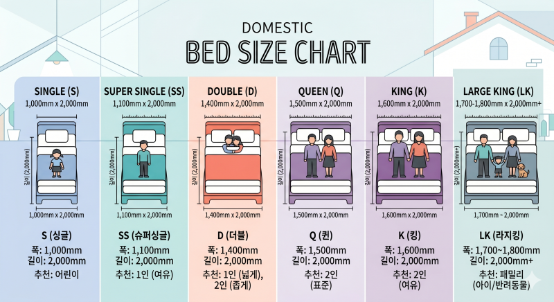 침대 사이즈 비교 가이드 싱글 vs 슈퍼싱글, 퀸vs킹