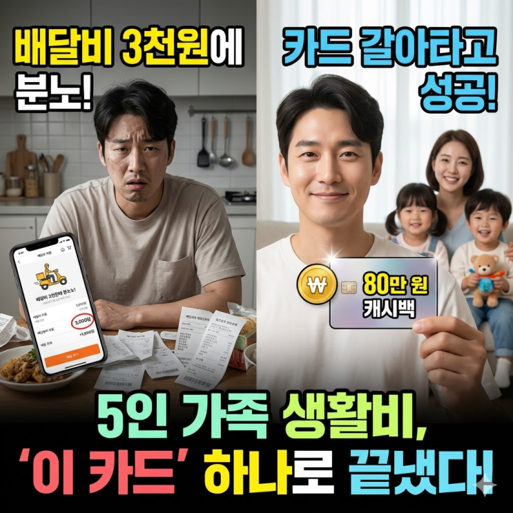  배달비 3천 원에 분노하던 5인 가족, 신용카드 하나로 생활비 방어한 현실 후기