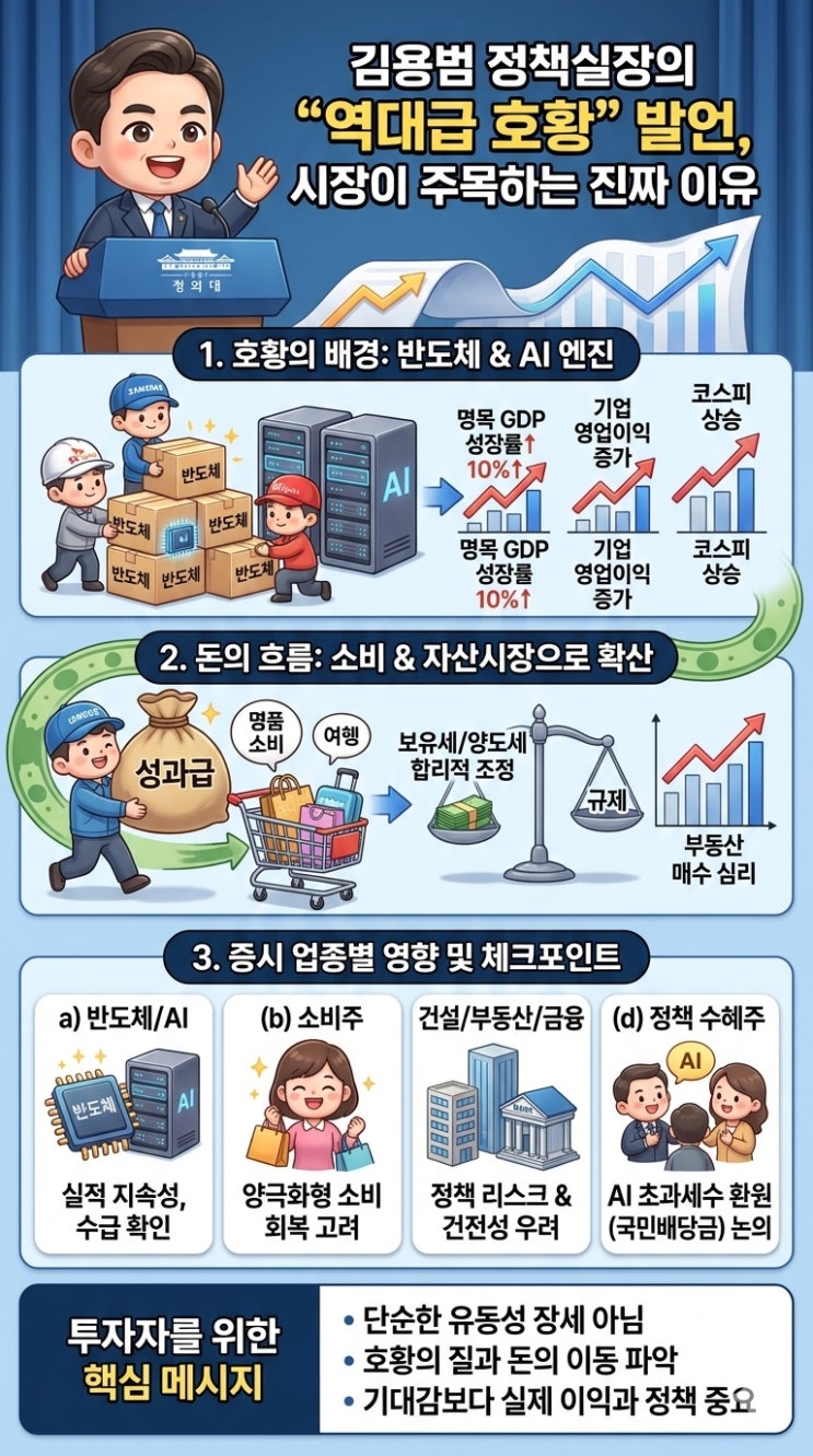 <b>김용범</b> 정책실장의 ‘역대급 호황’ 발언이 시장에서 주목받는... 