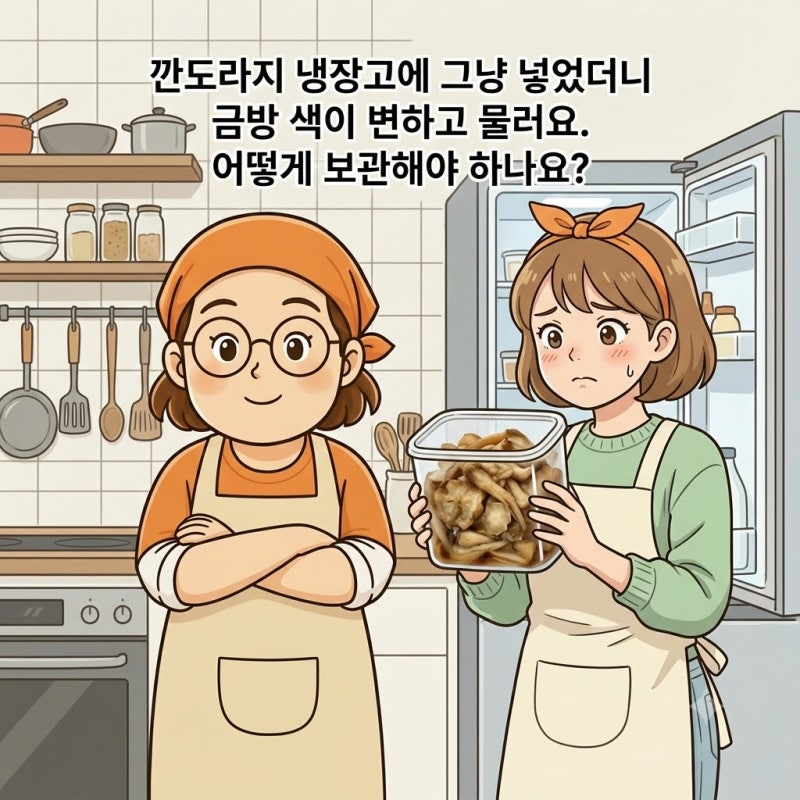 깐도라지 냉장고에 그냥 넣었더니 금방 색이 변하고 물러요. 어떻게 보관해야 하나요?