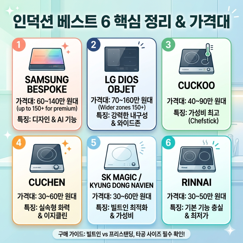 2026년 인덕션 브랜드 베스트 6 추천 및 가격대 완벽 비교! (삼성, LG부터 가성비 브랜드까지)