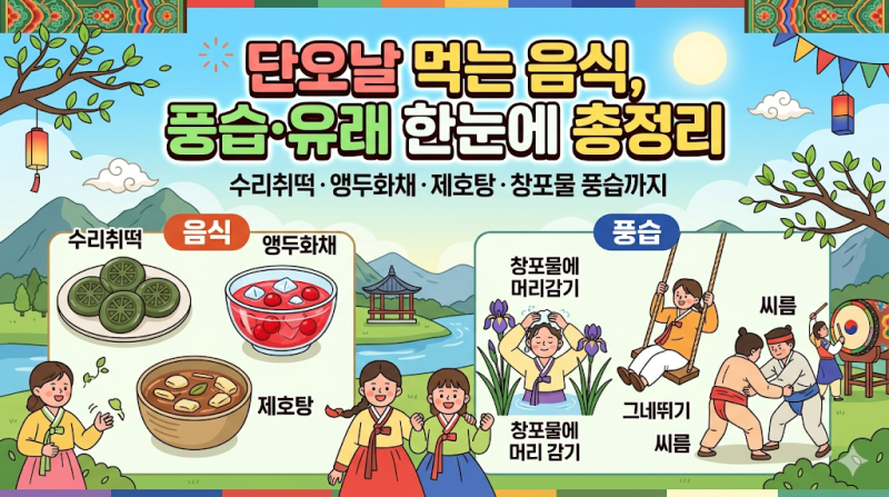 단오날 먹는 음식풍습·유래 총정리 | 수리취떡·앵두화채·제호탕 · 창포물 풍습까지