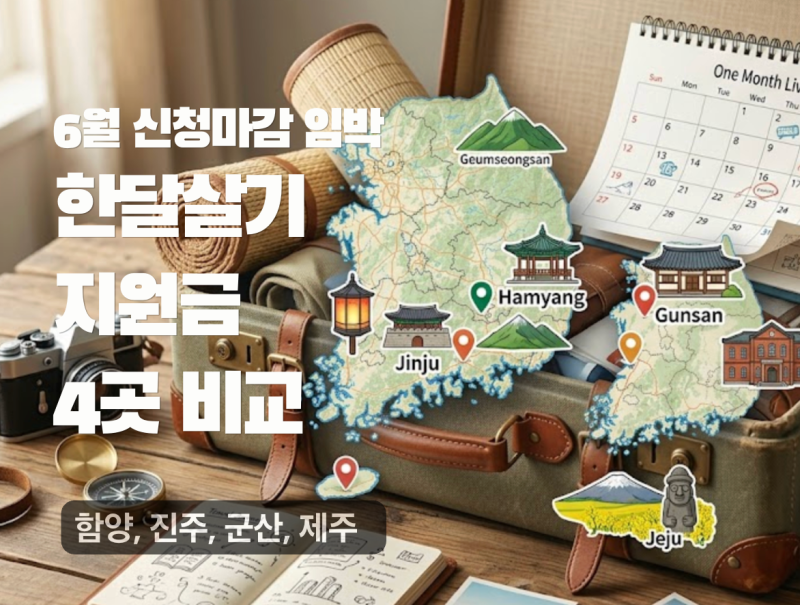 6월 안에 신청 끝내야 하는 2026 한달살기 4곳-진주·함양·군산·제주 지원금 비교