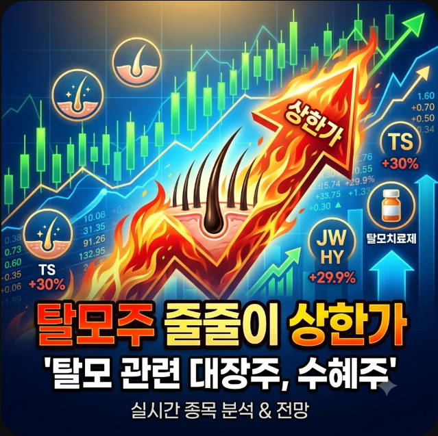 탈모주 줄줄이 상한가 '탈모 관련 대장주, 수혜주'
