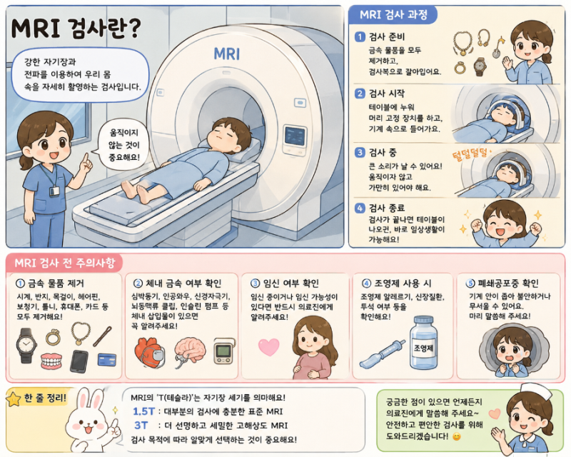 MRI의 T(테슬라)는 뭘까요? 1.5T와 3T의 차이 그리고 검사 전 주의사항!