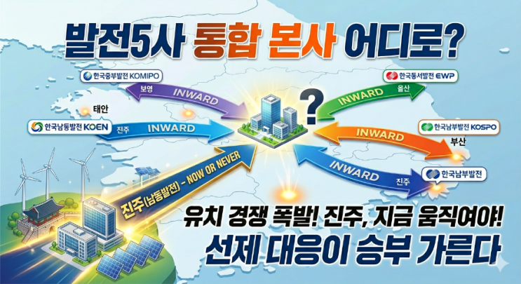[진주소식]<b>발전5사 통합</b> 본사 어디로?…진주, 지금 움직이지... 