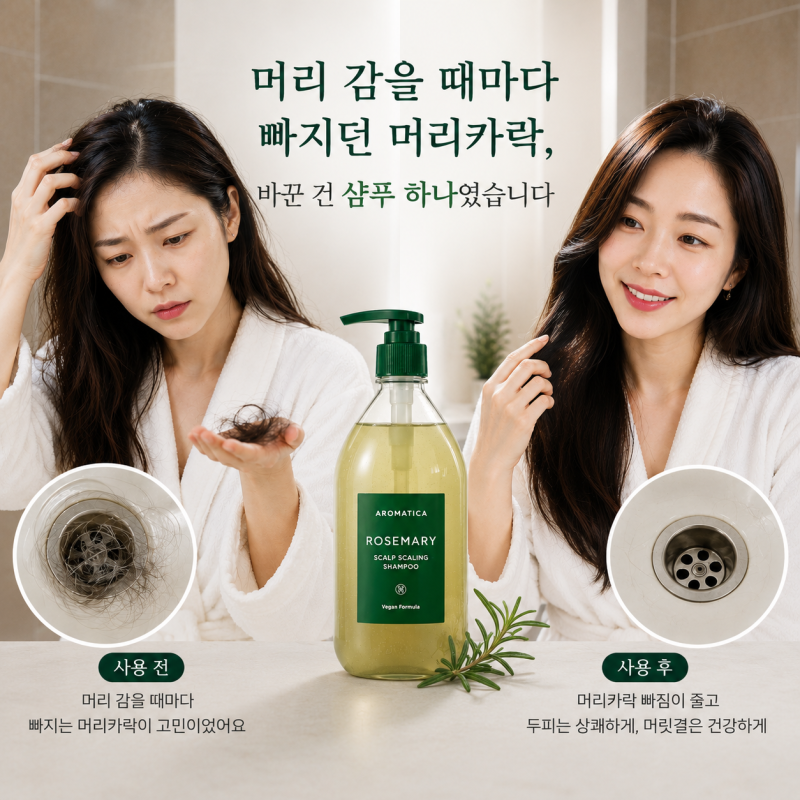 탈모 걱정 때문에 바꿨는데 의외로 만족했던 샴푸, 아로마티카 로즈마리 스칼프 스케일링 샴....