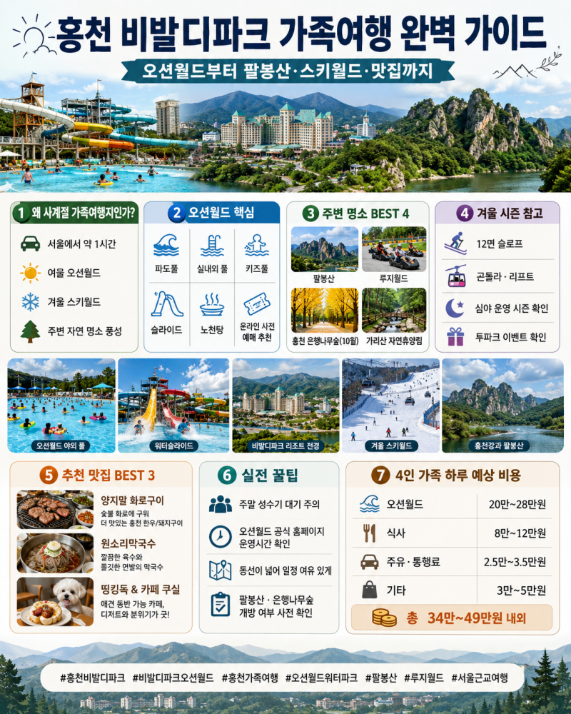 홍천 비발디파크 가족여행 완벽 가이드 | 오션월드부터 팔봉산까지 아이와 가기 좋은 명소·....