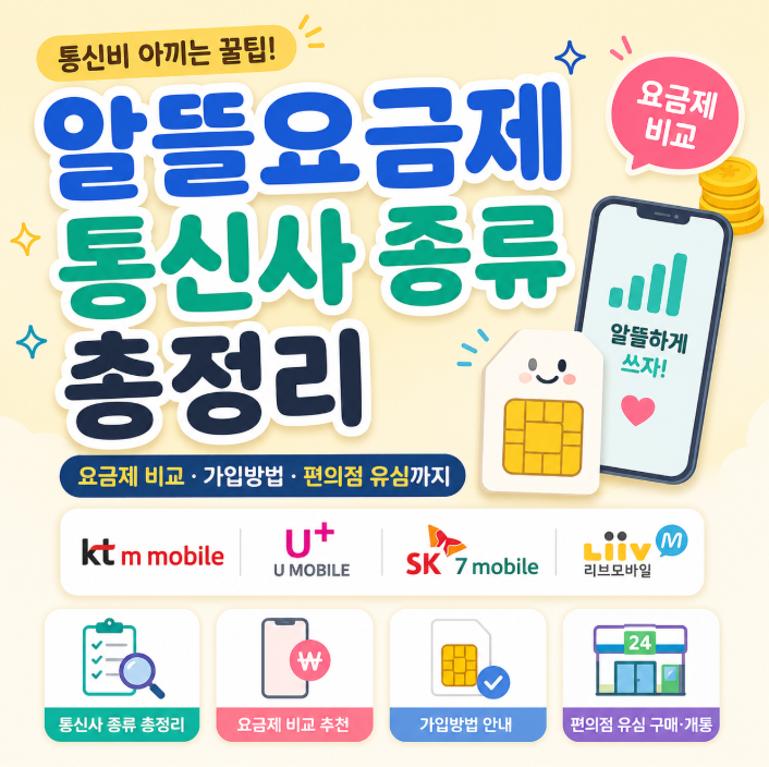 알뜰요금제 통신사 종류 총정리｜요금제 비교·가입방법·편의점 유심까지
