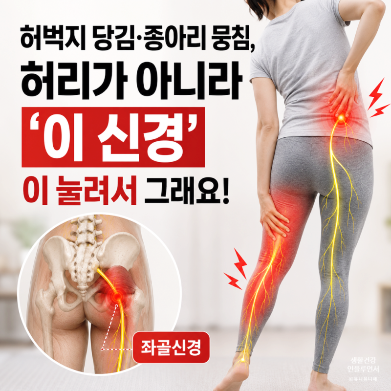엉치뼈 통증 원인, 허벅지통증 종아리 근육뭉침 유발하는 좌골신경통 증상