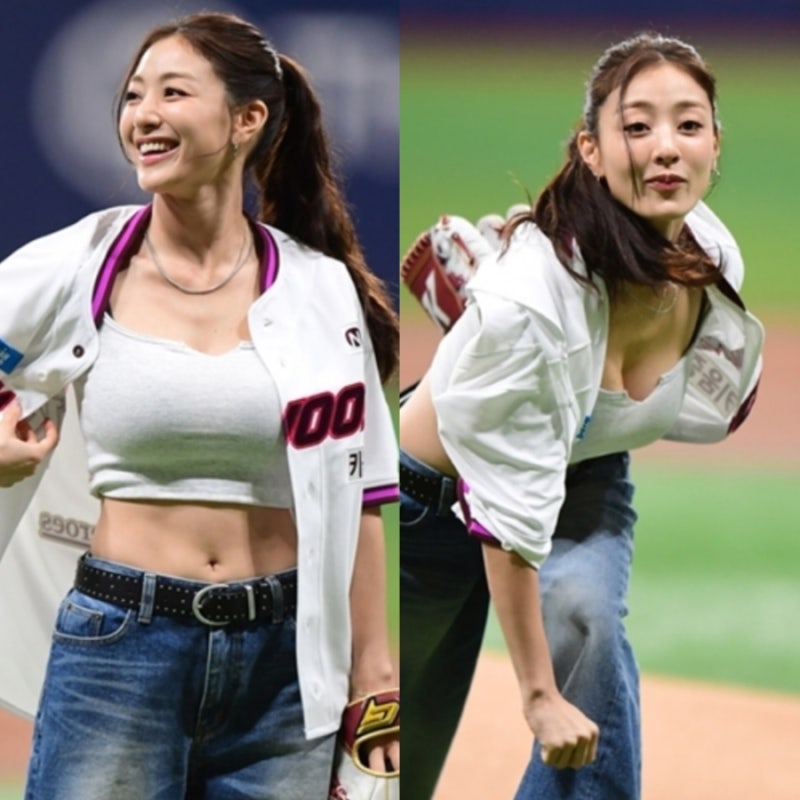 "단추 하나 풀었을 뿐인데" 지효 고척돔 시구 복근이 화제 된 이유