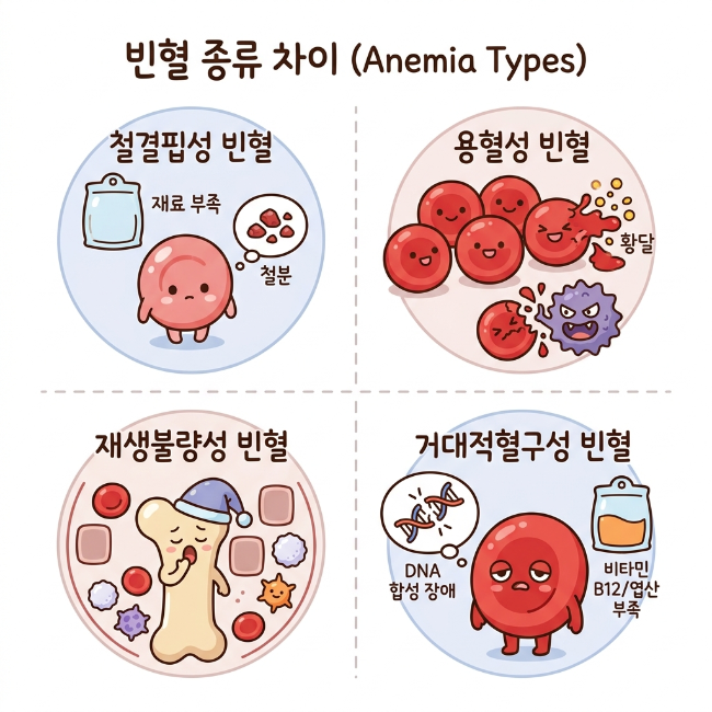 빈혈 종류 총정리｜철결핍성·용혈성·재생불량성 빈혈 차이