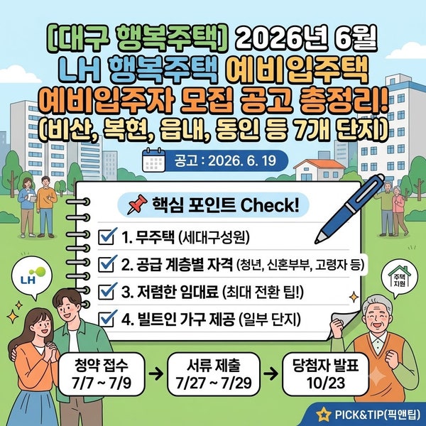 [대구 행복주택] 2026년 6월 LH 행복주택 예비입주자 모집 공고 총정리! (비산, 복현, 읍내, 동인....