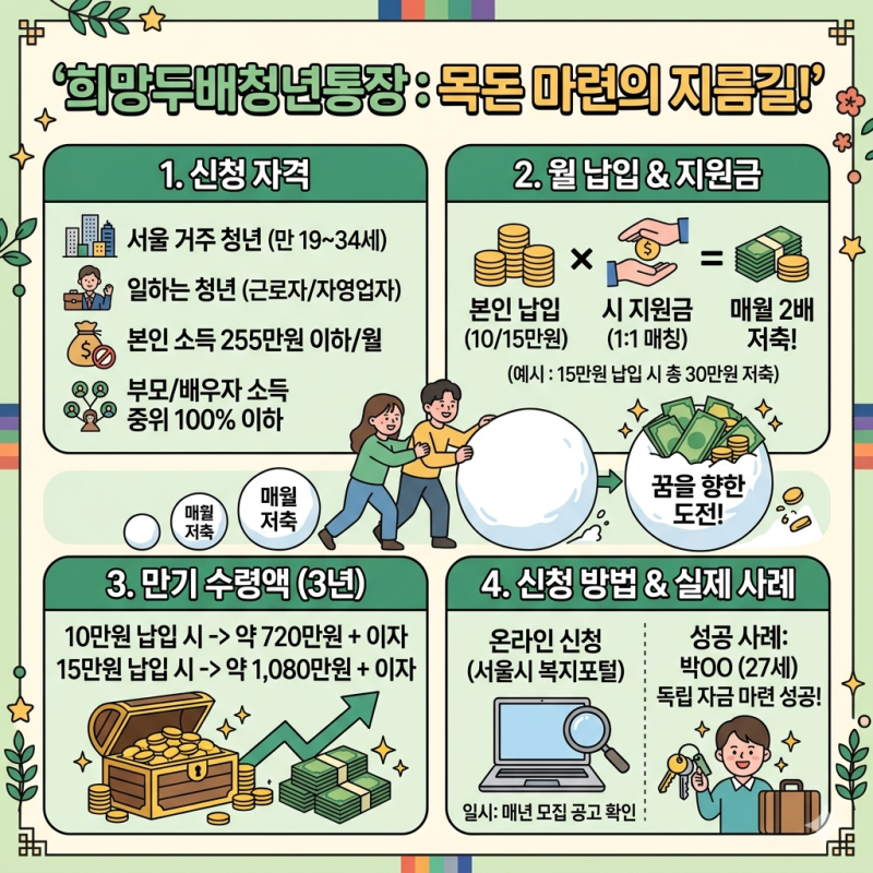희망두배청년통장, 정말 목돈 마련에 도움이 될까? 신청자격·지원금·만기수령액·신청방법....