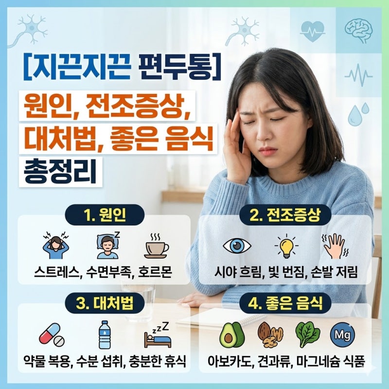 [지끈지끈 편두통] 원인부터 전조증상, 대처법, 좋은 음식까지 총정리