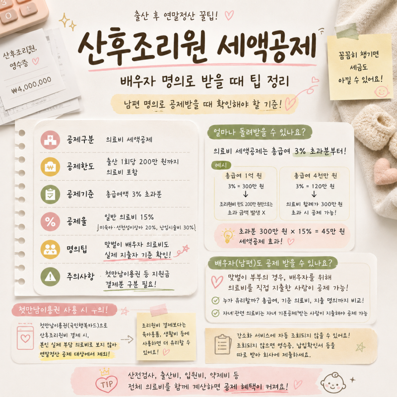 산후조리원 비용 세액공제 남편 배우자 명의로 받을 때 팁 정리