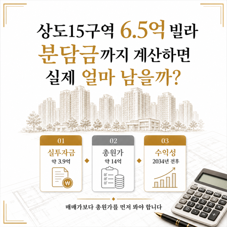 [재개발]상도15구역 6.5억 빌라, 분담금까지 계산하면 실제 얼마 남을까?