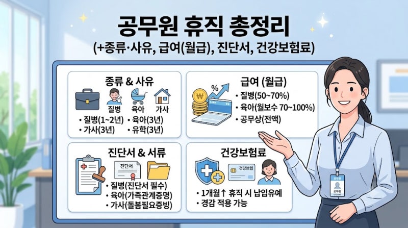 공무원 휴직 총정리 (+종류·사유, 급여(월급), 진단서, 건강보험료)