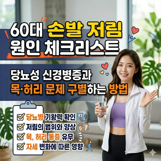 60대 손발 저림 원인 체크리스트: 당뇨성 신경병증과 목·허리 문제 구별하는 방법