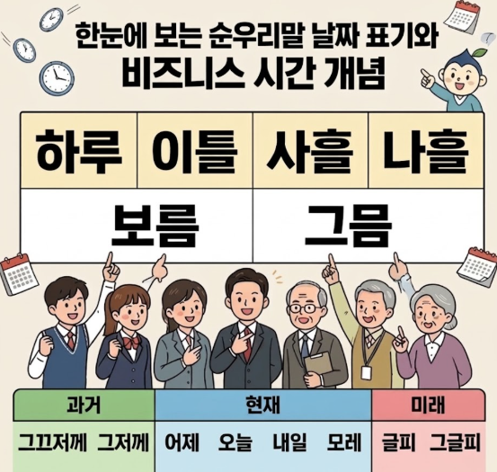 사흘 나흘 뜻 헷갈리셨죠? 금일부터 익일까지, 헷깔리는 날짜 시간 표현 정리(순우리말 + 비....