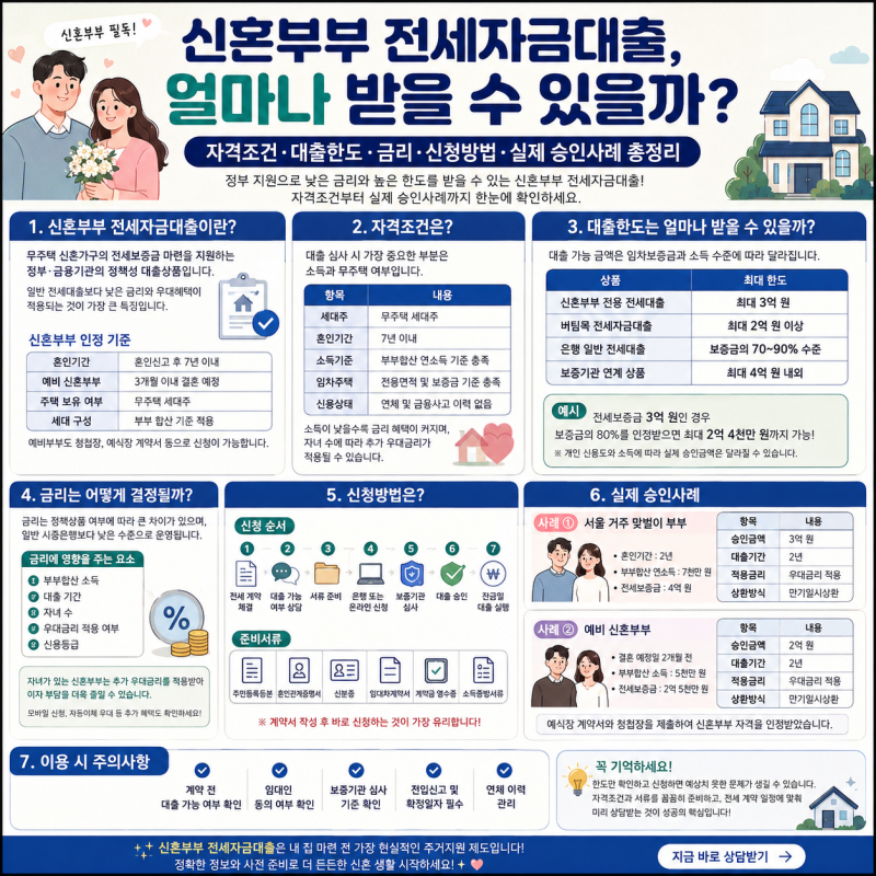 신혼부부 전세자금대출, 얼마나 받을 수 있을까? 자격조건·대출한도·금리·신청방법·실제 ....
