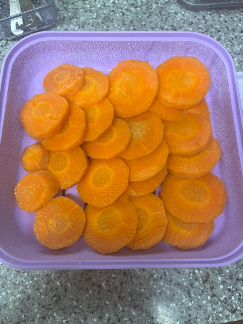 초기 토핑 이유식 당근 큐브 실리콘찜기 이용해서 만들기 뿐이책 참고 (실리만 멀티2단찜기 ....