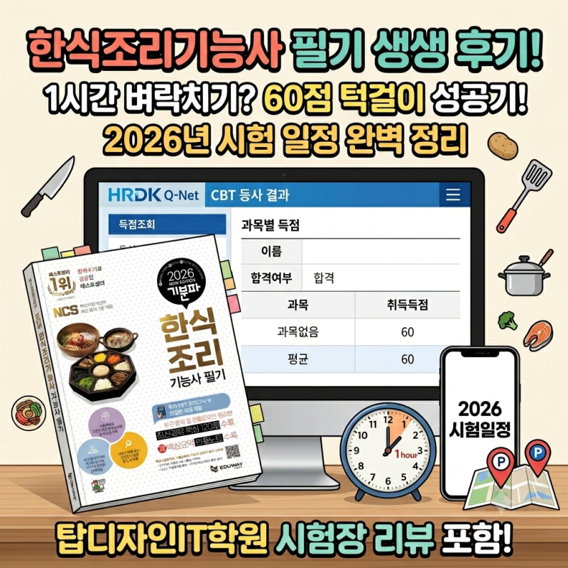 [자격증/한식조리기능사] 1시간 벼락치기로 60점 턱걸이 기적의 합격후기ㅋㅋㅋ(feat.상시 기....