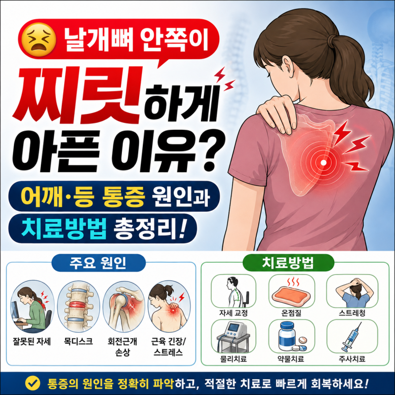 날개뼈 안쪽이 찌릿하게 아픈 이유? 어깨·등 통증 원인과 치료방법 총정리