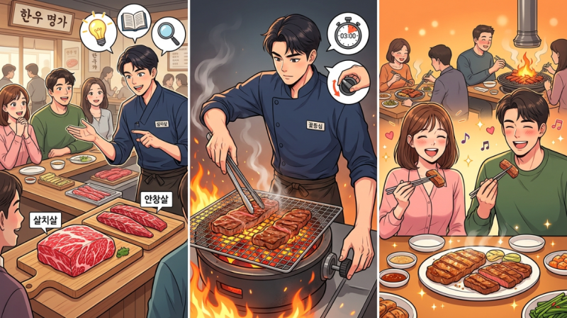 한우 마블링 완벽 분석! 살치살·안창살 숯불에 안 타게 굽는 법