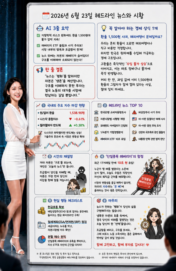 2026년 6월 23일 헤드라인 뉴스와 시황