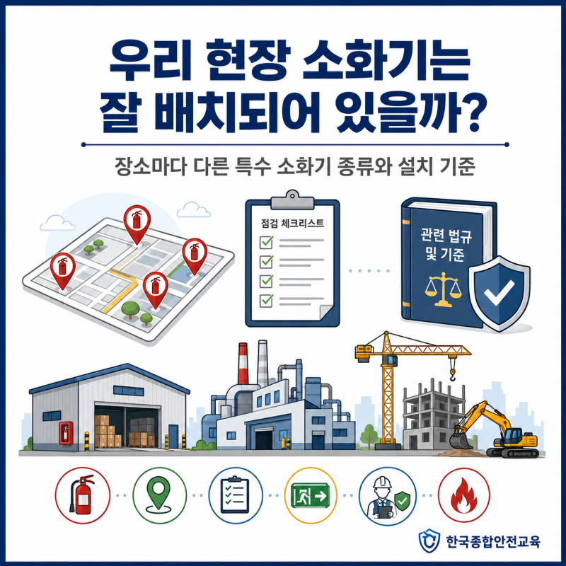 우리 현장 소화기는 잘 배치되어 있을까? 장소마다 다른 특수 소화기 종류와 설치 기준