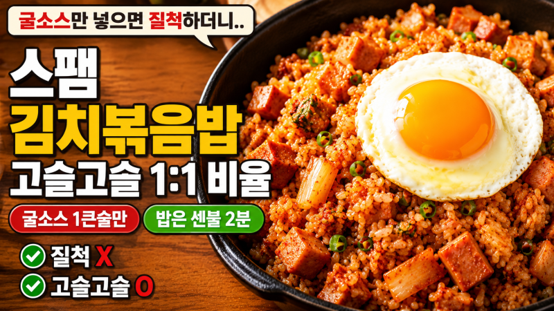 "굴소스만 넣으면 질척하더니.." 스팸 굴소스 김치볶음밥 황금비율 1:1, 고슬고슬함 갈리는 진....