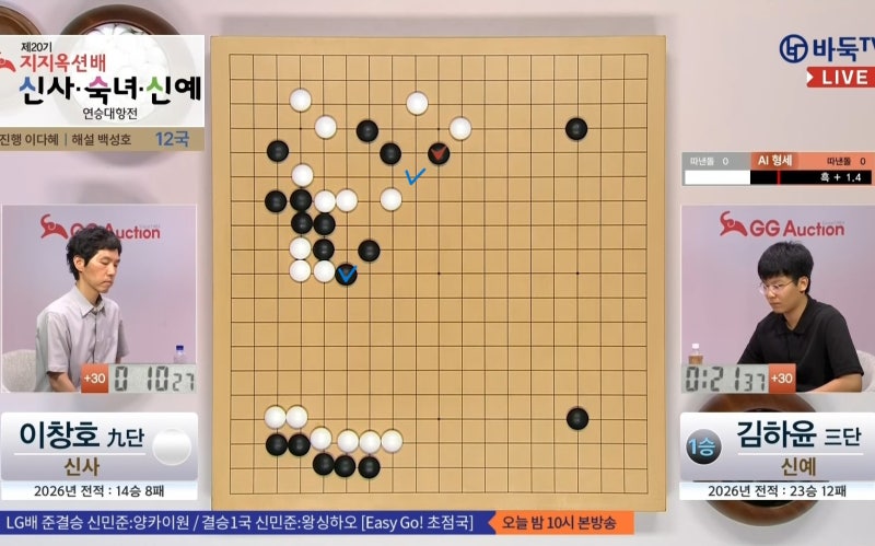 2026.6.23. 바둑 제20회 지지옥션배 신사 숙녀 신예 연승대항전 12국 결과 김하윤 3단, 이창호 9단....