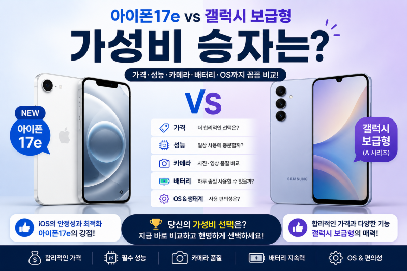 아이폰 17e vs 갤럭시 보급형, 가성비 승자는? (2026 완전 비교)