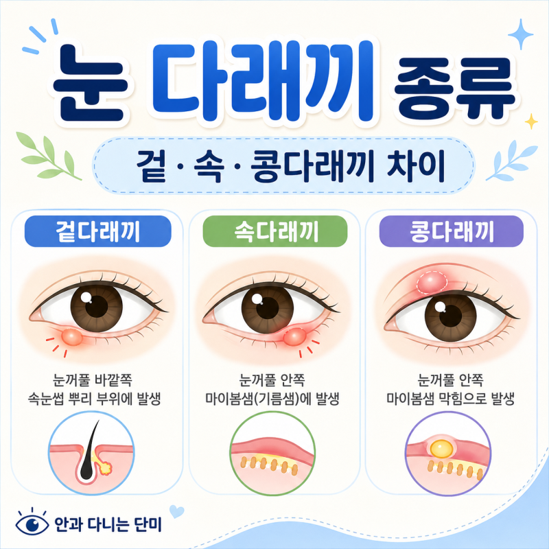 눈 다래끼 종류｜겉다래끼·속다래끼·콩다래끼 차이