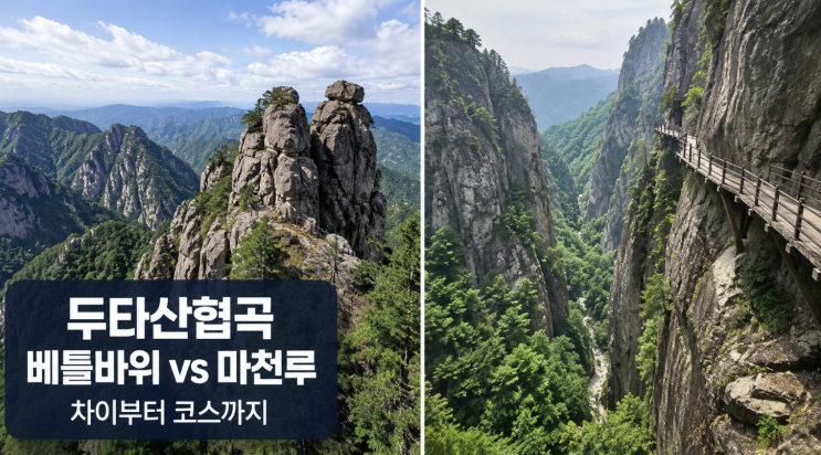 한국판 장가계 두타산협곡, 베틀바위와 마천루 차이